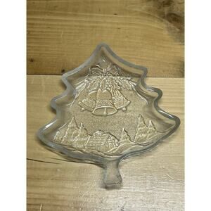 Christmas Decor Clear Glass Dish. Tree shape Candy. Nuts Trinkets. Bells. Cabin